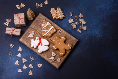 Delicious gingerbread cookies with honey, ginger and cinnamon. Winter composition