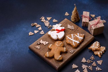 Delicious gingerbread cookies with honey, ginger and cinnamon. Winter composition