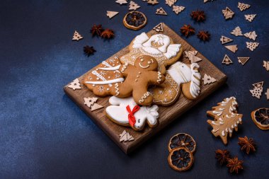 Delicious gingerbread cookies with honey, ginger and cinnamon. Winter composition