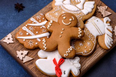 Delicious gingerbread cookies with honey, ginger and cinnamon. Winter composition