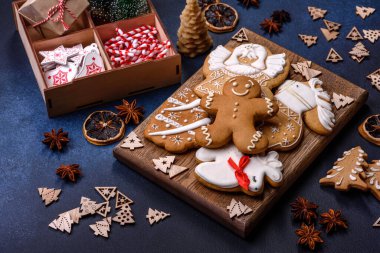 Delicious gingerbread cookies with honey, ginger and cinnamon. Winter composition