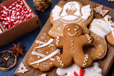 Delicious gingerbread cookies with honey, ginger and cinnamon. Winter composition