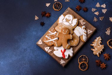 Delicious gingerbread cookies with honey, ginger and cinnamon. Winter composition