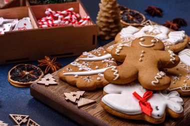 Delicious gingerbread cookies with honey, ginger and cinnamon. Winter composition