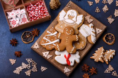 Delicious gingerbread cookies with honey, ginger and cinnamon. Winter composition