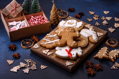Delicious gingerbread cookies with honey, ginger and cinnamon. Winter composition