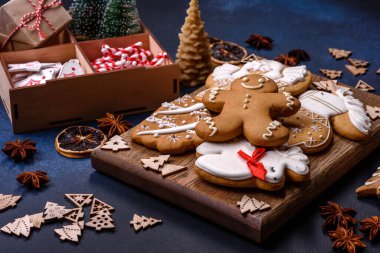 Delicious gingerbread cookies with honey, ginger and cinnamon. Winter composition