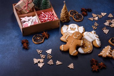 Delicious gingerbread cookies with honey, ginger and cinnamon. Winter composition