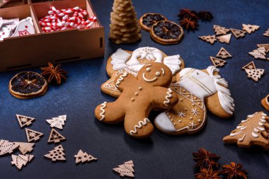 Delicious gingerbread cookies with honey, ginger and cinnamon. Winter composition