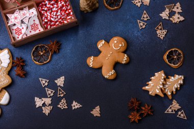 Delicious gingerbread cookies with honey, ginger and cinnamon. Winter composition