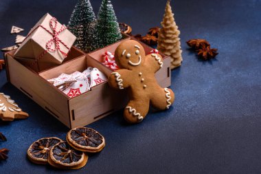 Delicious gingerbread cookies with honey, ginger and cinnamon. Winter composition