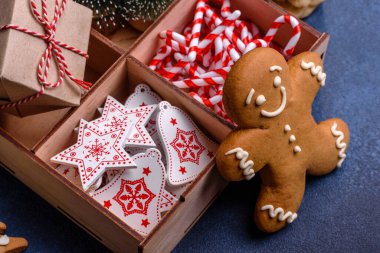 Delicious gingerbread cookies with honey, ginger and cinnamon. Winter composition