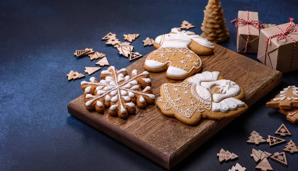 Delicious gingerbread cookies with honey, ginger and cinnamon. Winter composition