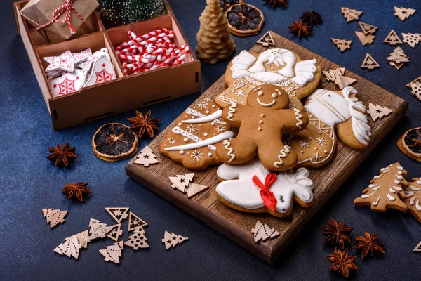 Delicious gingerbread cookies with honey, ginger and cinnamon. Winter composition