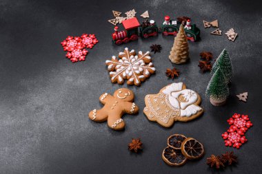 Delicious gingerbread cookies with honey, ginger and cinnamon. Winter composition