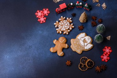 Delicious gingerbread cookies with honey, ginger and cinnamon. Winter composition