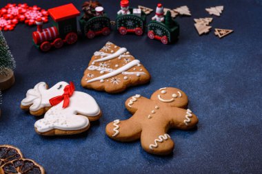 Delicious gingerbread cookies with honey, ginger and cinnamon. Winter composition