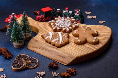 Delicious gingerbread cookies with honey, ginger and cinnamon. Winter composition
