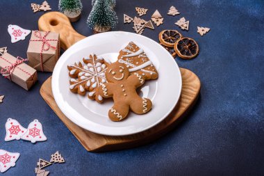 Delicious gingerbread cookies with honey, ginger and cinnamon. Winter composition