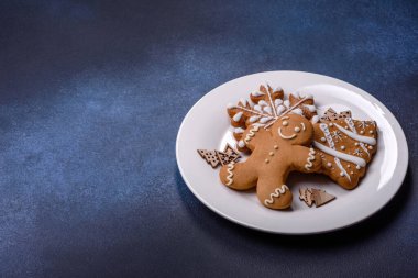 Delicious gingerbread cookies with honey, ginger and cinnamon. Winter composition