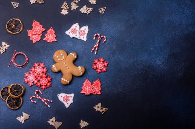 Delicious gingerbread cookies with honey, ginger and cinnamon. Winter composition