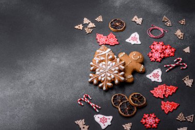Delicious gingerbread cookies with honey, ginger and cinnamon. Winter composition