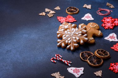 Delicious gingerbread cookies with honey, ginger and cinnamon. Winter composition
