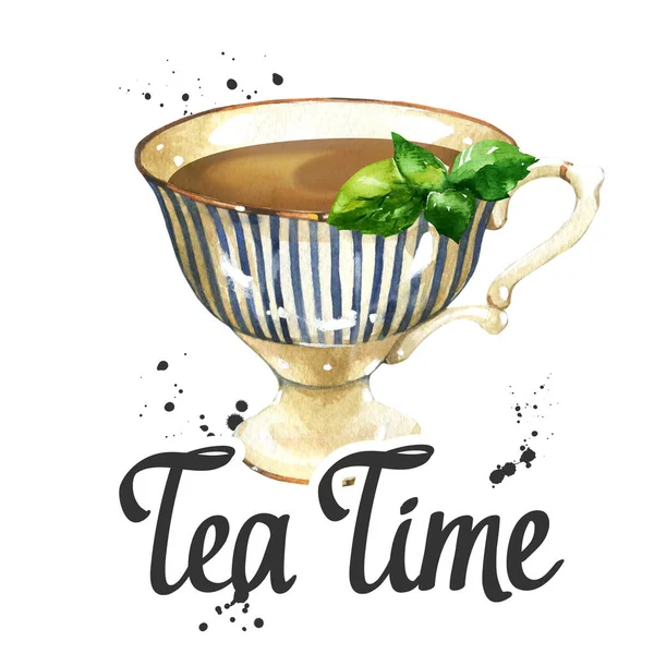 Akvarell pohár. Tea party illusztráció fehér háttérrel. Dekoratív elemek hagyományos forró italok a design. Többszínű dekoráció. — Stock Fotó