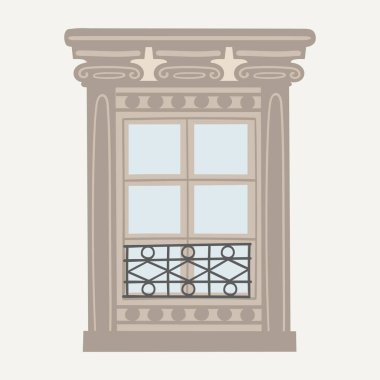 Geleneksel Paris pencereli düz vektör çizimi. Fransa 'dan kartpostal. Mimari elementler clipart.
