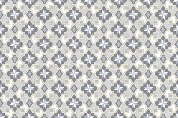 Seamless pattern with portuguese tiles. Vector illustration of Azulejo on white background. Mediterranean style. Gray color. — Stock Vector