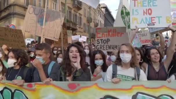 Europa Italien Mailand Oktober 2021 Friday Future Youth Climate Studentendemonstration — Stockvideo