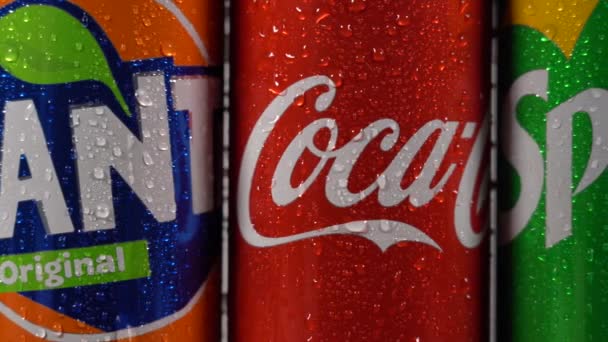 Global Brand Famous Flavored Carbonated Soft Drinks Created Coca Cola — Stock video