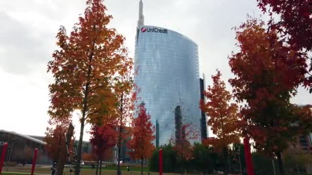 Europa Italien Milano November 2021 Hösten Centrala Porta Nuova Röda — Stockvideo