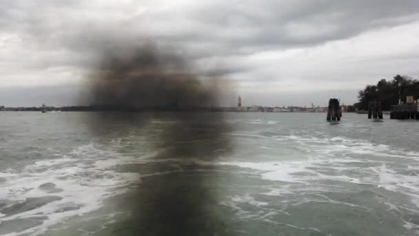 Європа Італія Венеція Листопад 2021 Вид Лагуни Венецію Човна — стокове відео