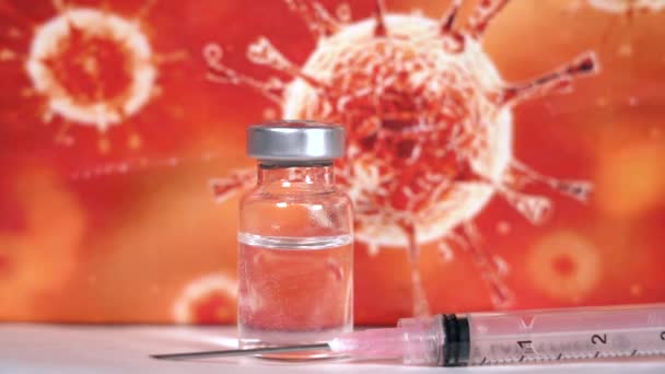 ワクチンCovid 19コロナウイルス流行の概念のロゴなしの一般的なバイアル — ストック動画