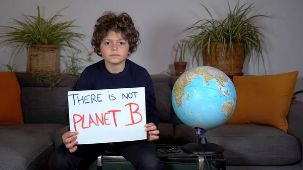 Criança Ambientalista Protesto Casa Contra Aquecimento Global Mudança Climática Não — Fotografia de Stock