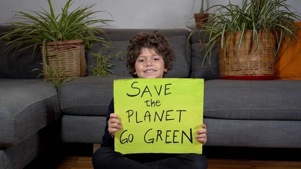 Criança Ambientalista Protesto Casa Contra Aquecimento Global Mudança Climática Não — Fotografia de Stock