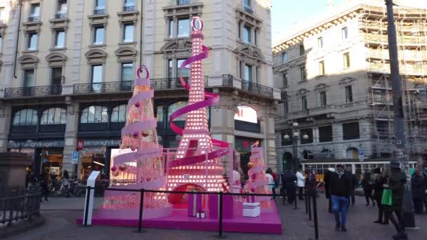 Europa Italien Mailand Dezember 2021 Lancome Weihnachtsbaum Paris Tour Eiffel — Stockvideo