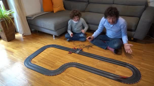 Father Son Child Year Old Boy Plays Home Alone Electric — Stock Video