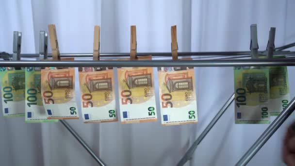 Pasak Mata Uang Eropa Tergantung Pada Tali Jemuran Konsep Investasi — Stok Video