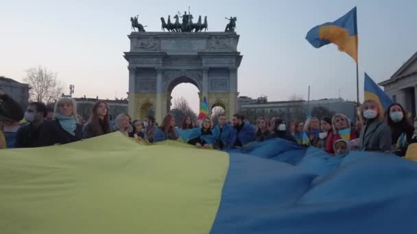 Europa Italien Milano Mars 2022 Demonstration Mot Kriget Mellan Ukraina — Stockvideo
