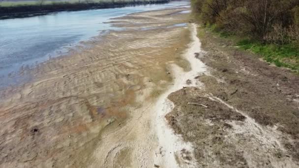 Probleme Secetă Ariditate Râul Aproape Fără Apă Întinderi Mari Nisip — Videoclip de stoc