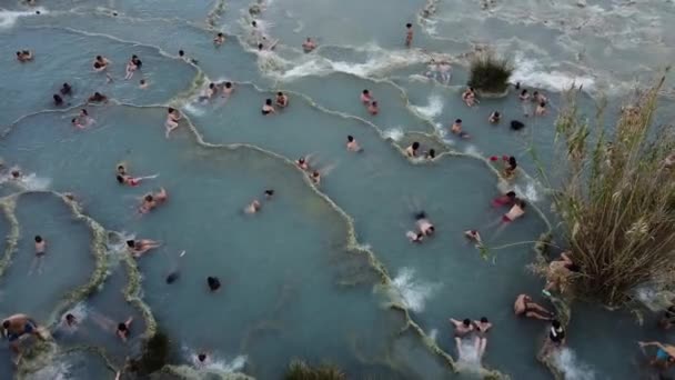 Aerial Footage People Relaxing Thermal Springs — ストック動画