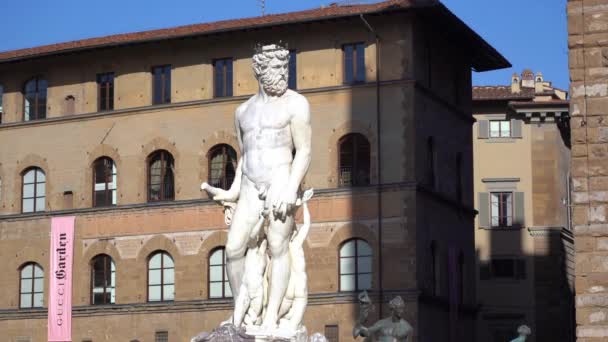 Europe Italy Florence 2022 Neptune Nettuno Mable Fountain Statue Uffizi — Stock Video