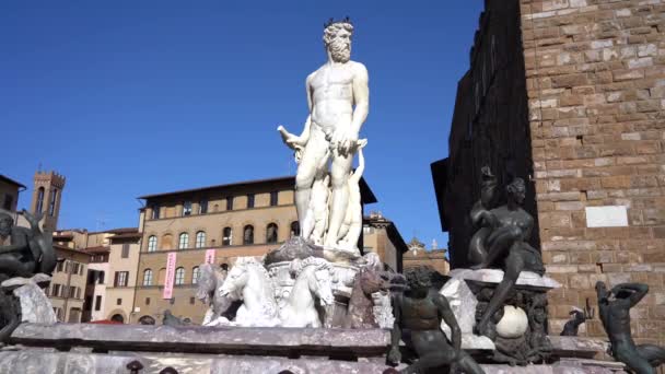 Europe Italy Florence 2022 Neptune Nettuno Mable Fountain Statue Uffizi — Stock Video