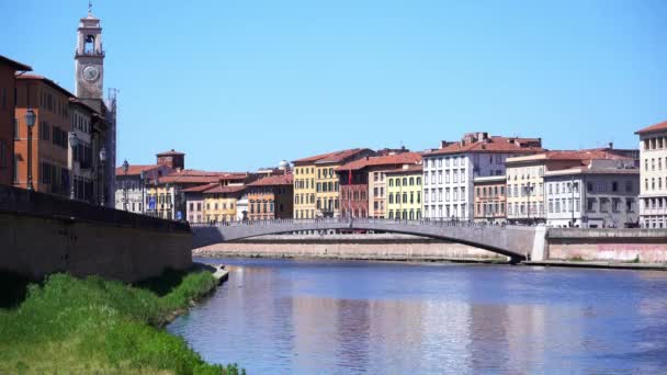 Italy Europe Pisa April 2022 Arno River Solferino Bridge Lungarno — Vídeo de Stock