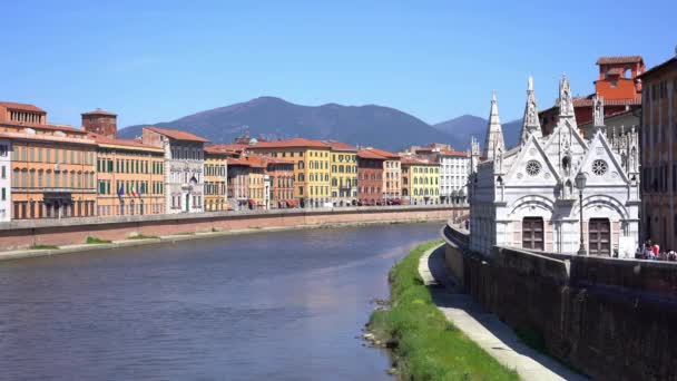 Italië Europa Pisa April 2022 Arno Rivier Vanaf Solferino Brug — Stockvideo