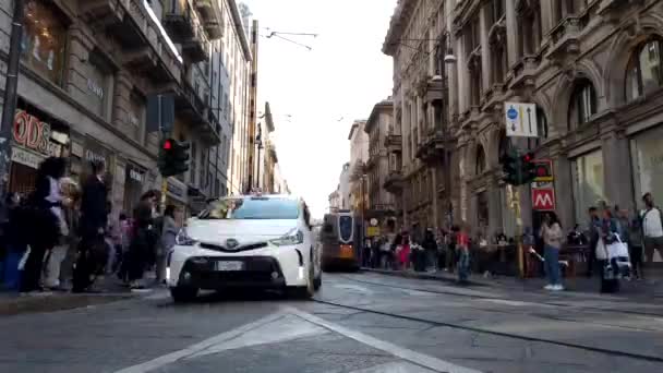 Europe Italie Milan Avril 2022 Séquence Temporelle Tramway Vintage Jaune — Video