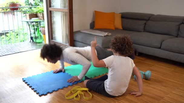 Father Year Old Son Boy Gym Gymnastics Home Arrival Spring — Video Stock