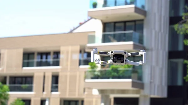 Use Drone Surveys Measurements Create Virtual Reality Model Building Drone — Zdjęcie stockowe